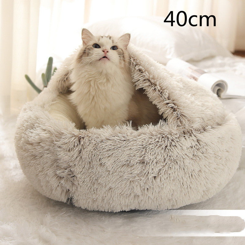 PawVenture 2‑in‑1 Plush Pet Winter Bed – Round, Reversible, All‑Seasons Comfort
