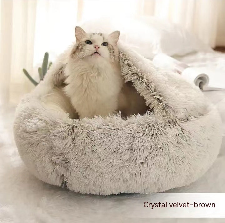 PawVenture 2‑in‑1 Plush Pet Winter Bed – Round, Reversible, All‑Seasons Comfort