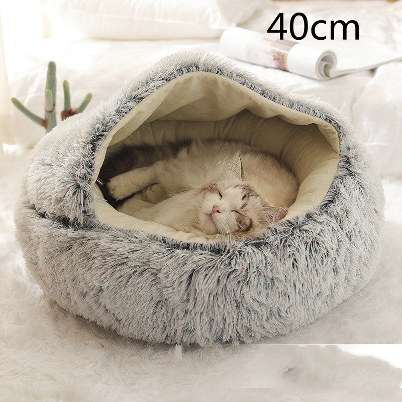 PawVenture 2‑in‑1 Plush Pet Winter Bed – Round, Reversible, All‑Seasons Comfort