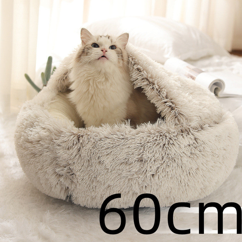 PawVenture 2‑in‑1 Plush Pet Winter Bed – Round, Reversible, All‑Seasons Comfort
