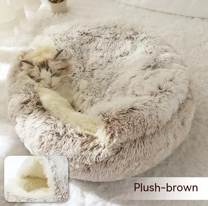 PawVenture 2‑in‑1 Plush Pet Winter Bed – Round, Reversible, All‑Seasons Comfort
